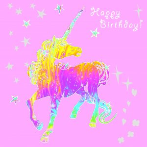 Deckled Edge Prancing Myth Card - Happy Birthday
